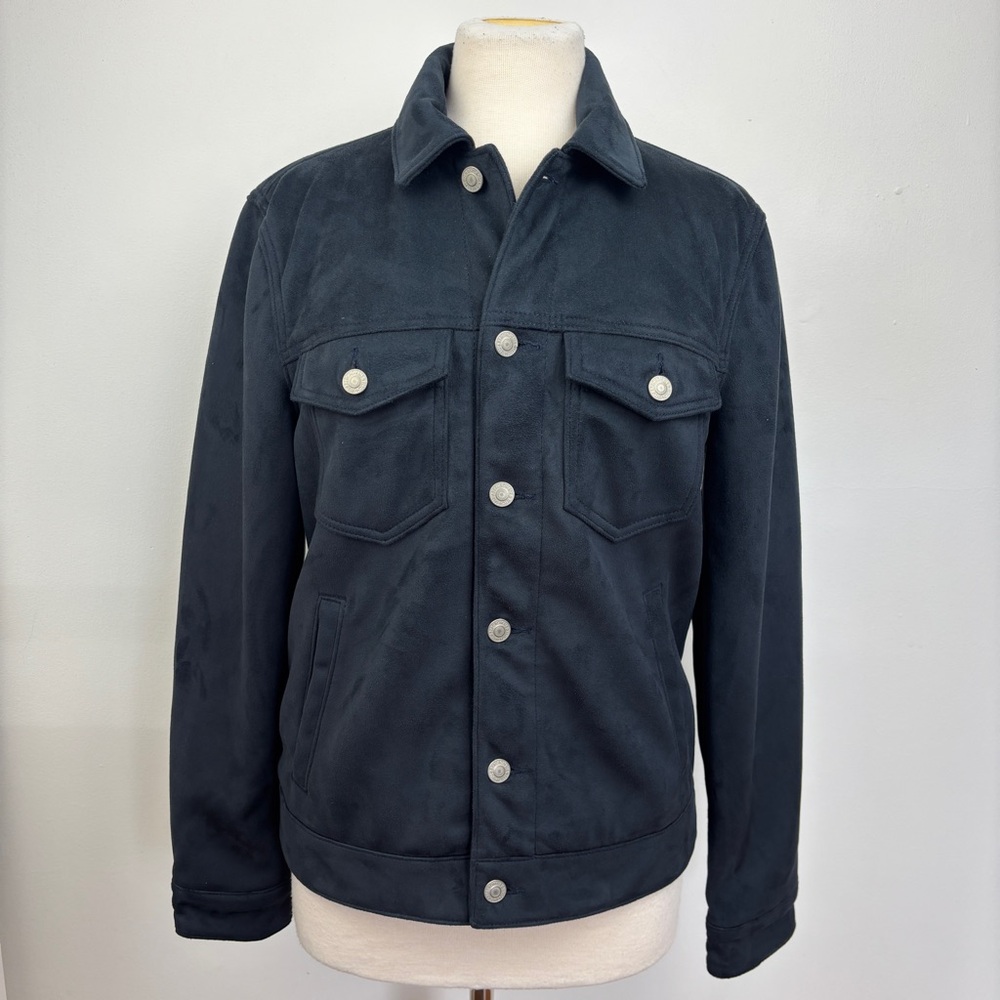 Abercrombie & Fitch Vegan Suede Navy Blue Trucker Jacket Women's Size Small